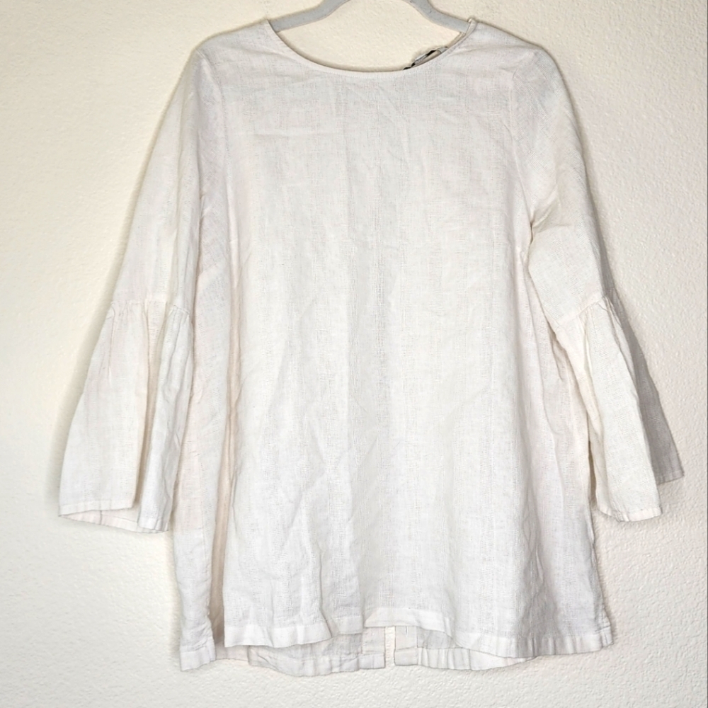 The Nines by Hatch Natural Bell 3/4 Sleeve Tiered Maternity Blouse L